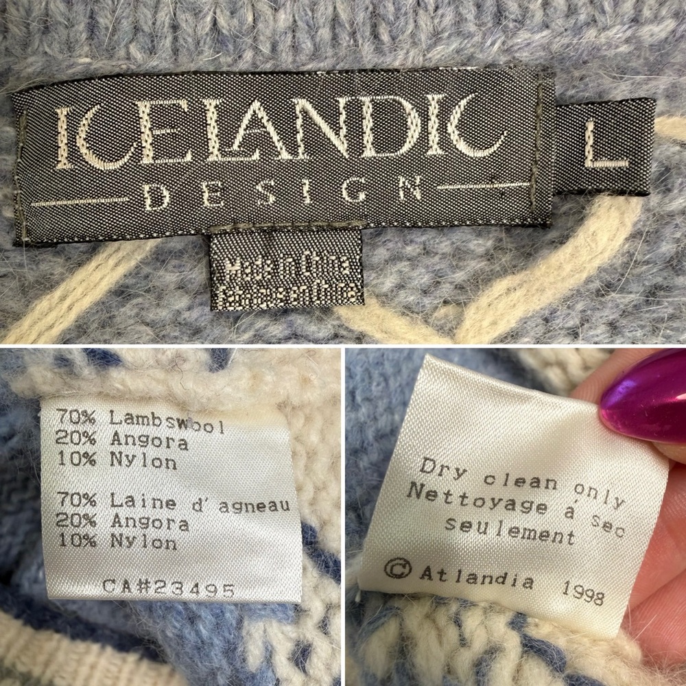 Icelandic Design 1998 Wool Angora Nordic Sweater L Reindeer Quarter Zip - Picture 9 of 12